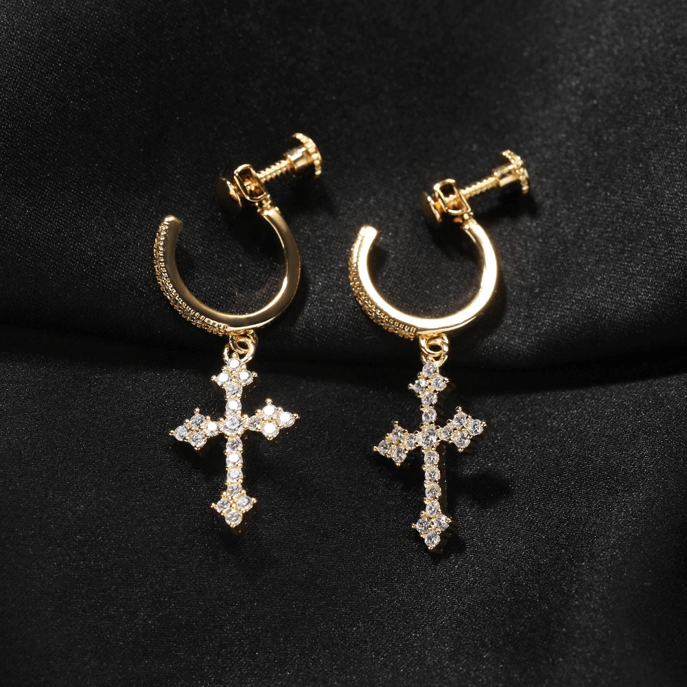 Cross men's earrings, hip-hop spiral buckle men's earrings