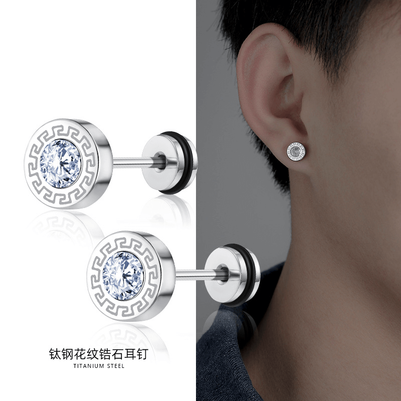 Great Wall pattern Korean version zircon trendy men's titanium steel earring, single personality simple and stylish versatile earring