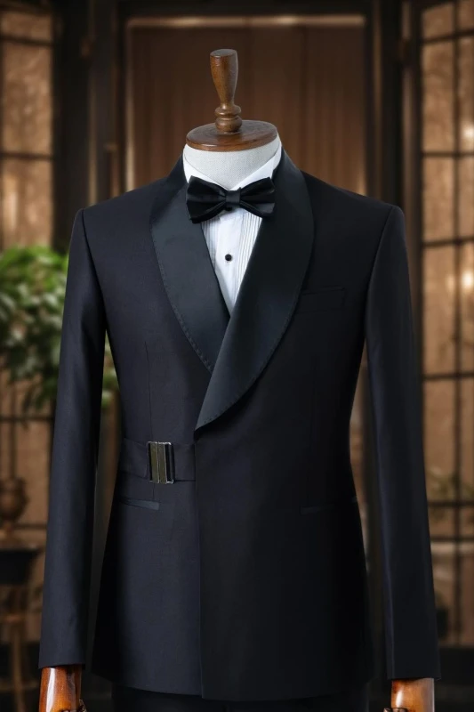 Reed Fashion Dark Navy Shawl Lapel Best Fitted Wedding Men Suits