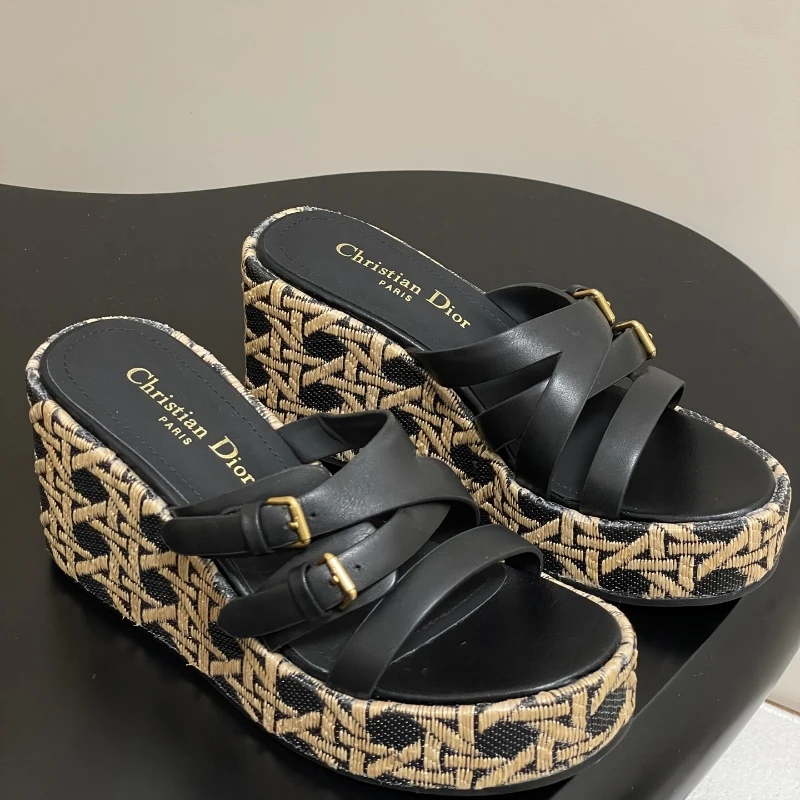 Dior D-Attitude wedge heel cross strap platform sandal