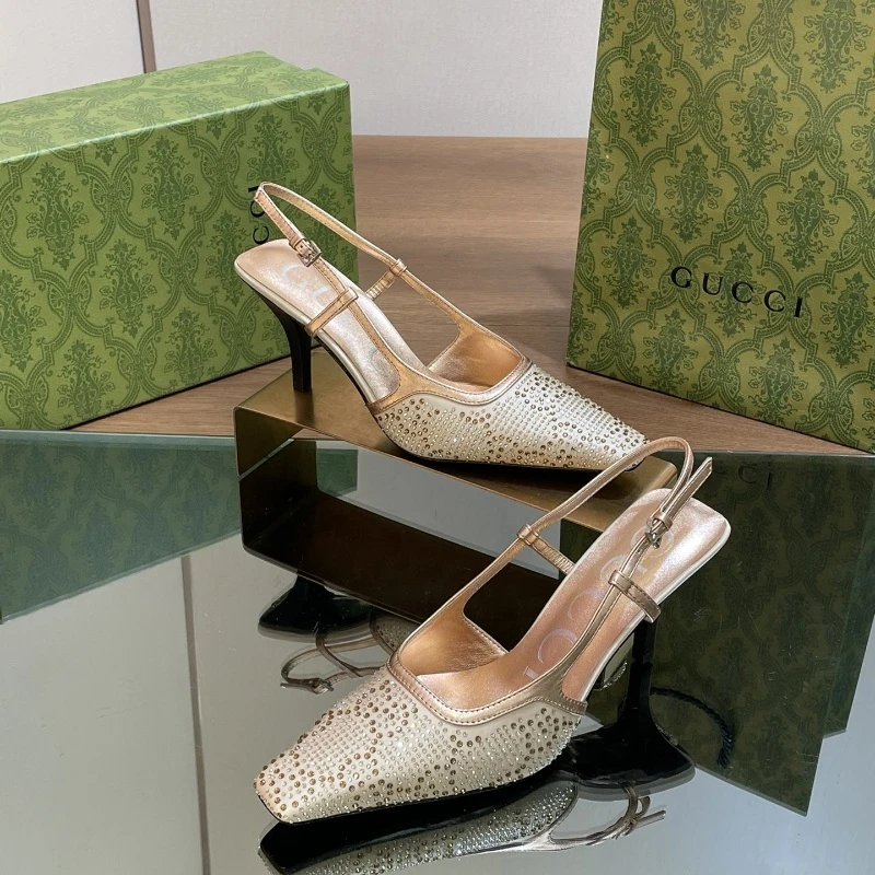 GUCCl crystal G G rhinestones 🔥 small square toe slingback sandals