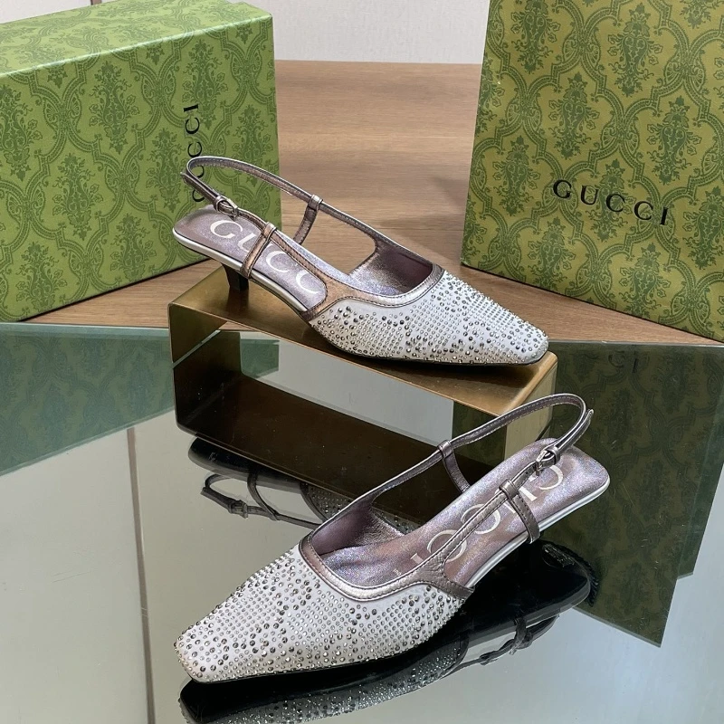 GUCCl crystal G G rhinestones 🔥 small square toe slingback sandals