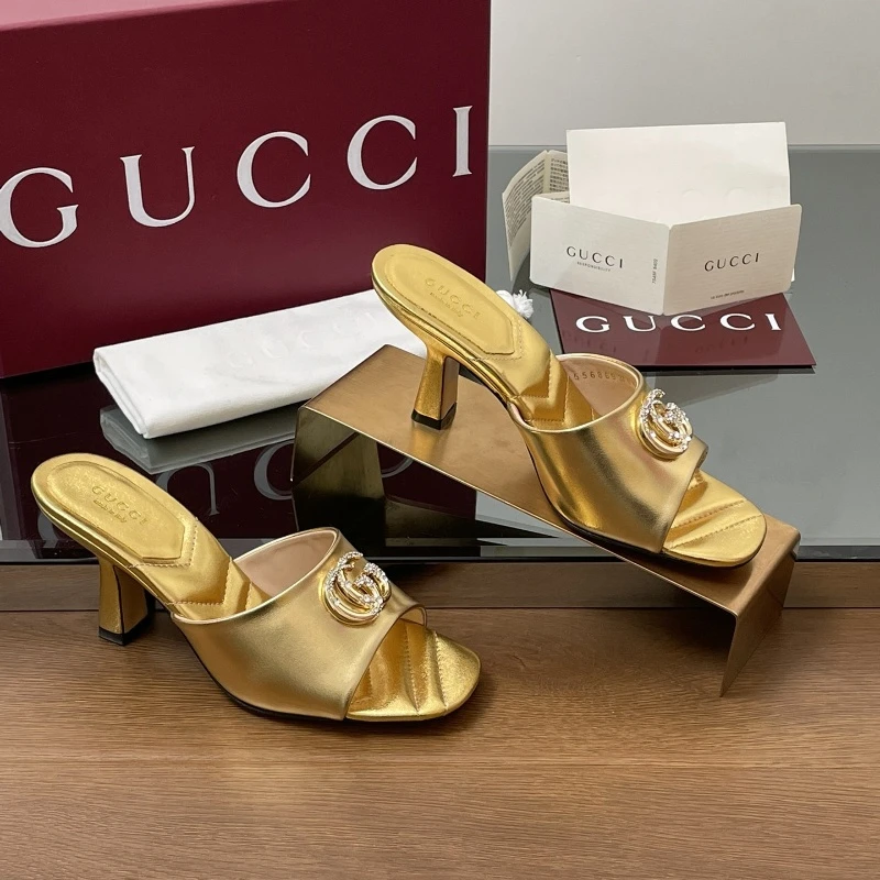 GuCC l2025 Diamond-studded Double G Buckle Slippers