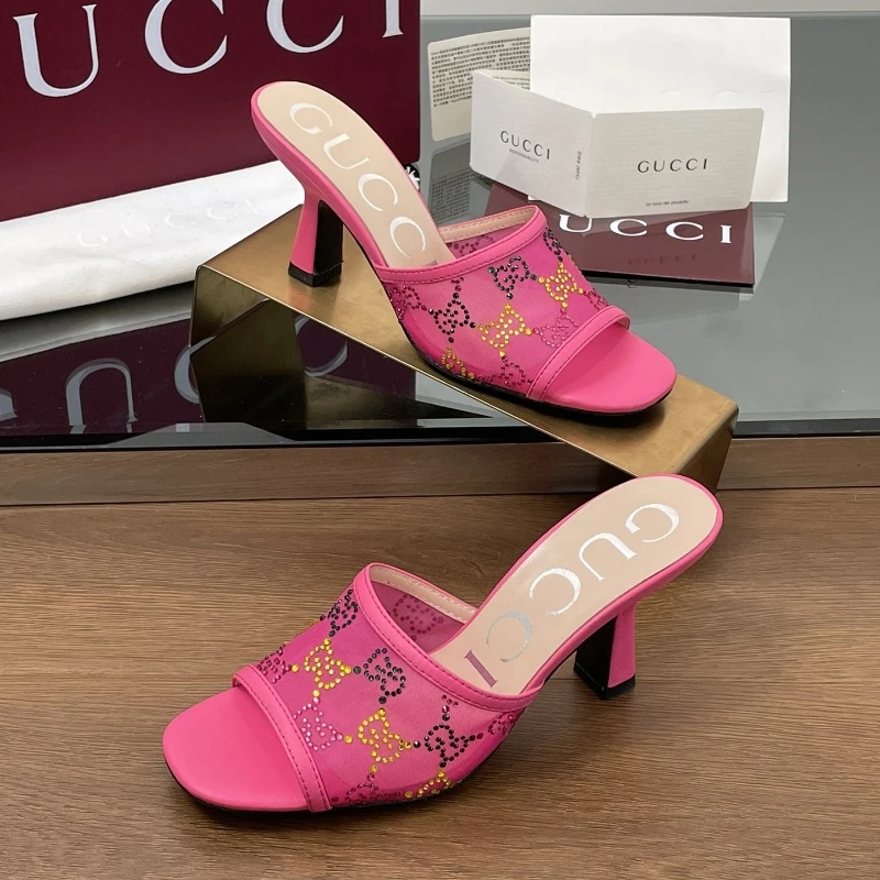 GUCCl crystal contrast color inlay G G rhinestone sandals