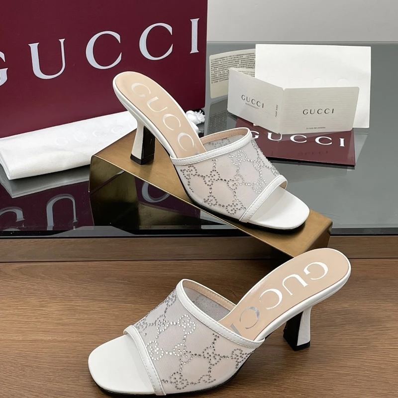 GUCCl crystal contrast color inlay G G rhinestone sandals