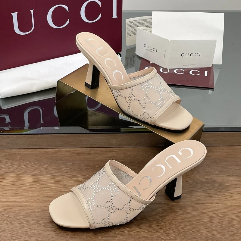 GUCCl crystal contrast color inlay G G rhinestone sandals