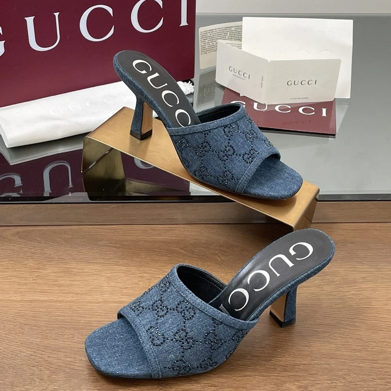 GUCCl crystal contrast color inlay G G rhinestone sandals