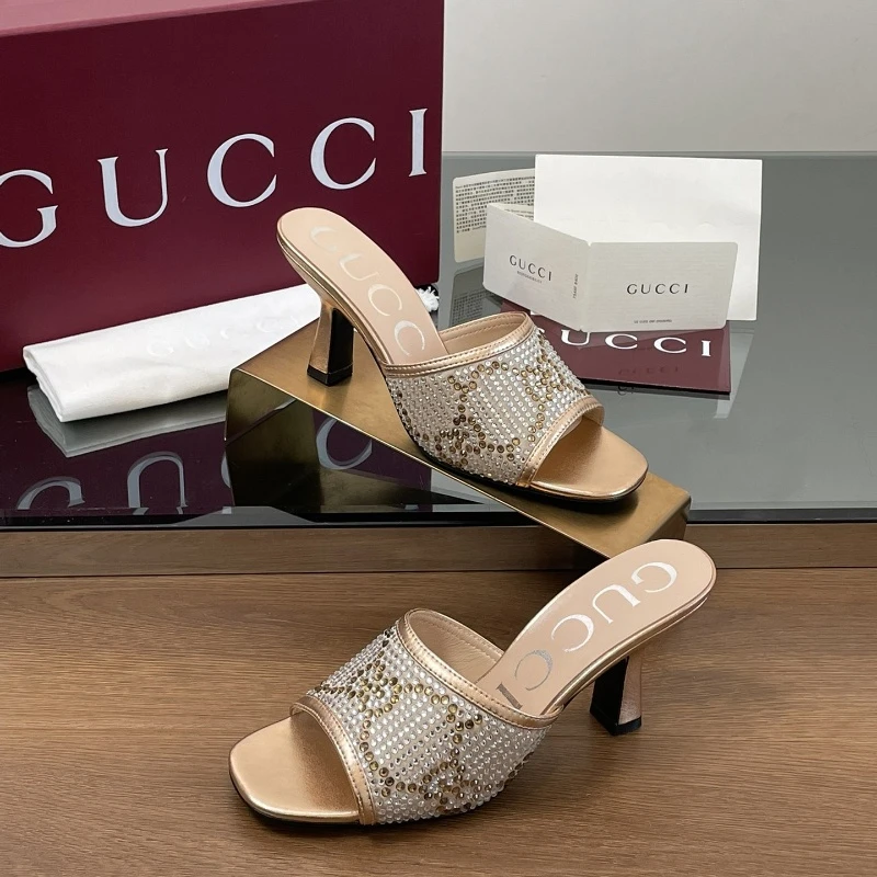 GUCCl crystal contrast color inlay G G rhinestone sandals