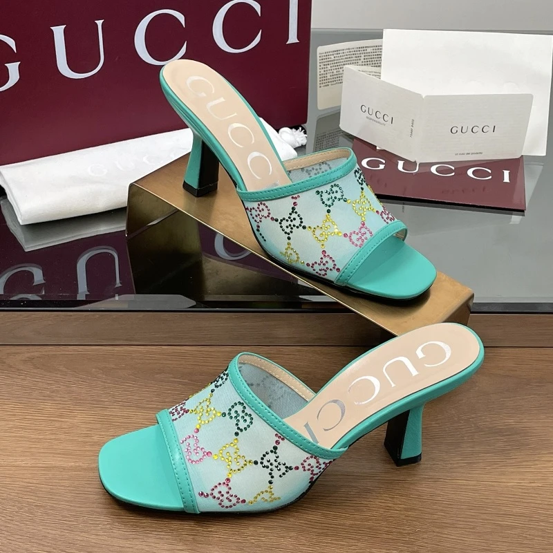 GUCCl crystal contrast color inlay G G rhinestone sandals