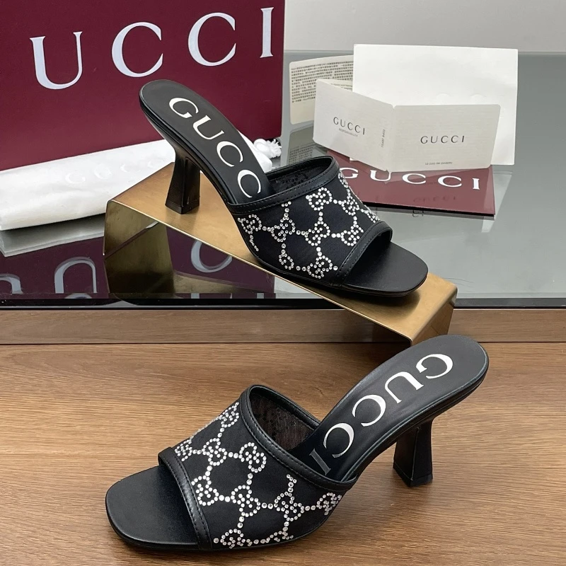 GUCCl crystal contrast color inlay G G rhinestone sandals