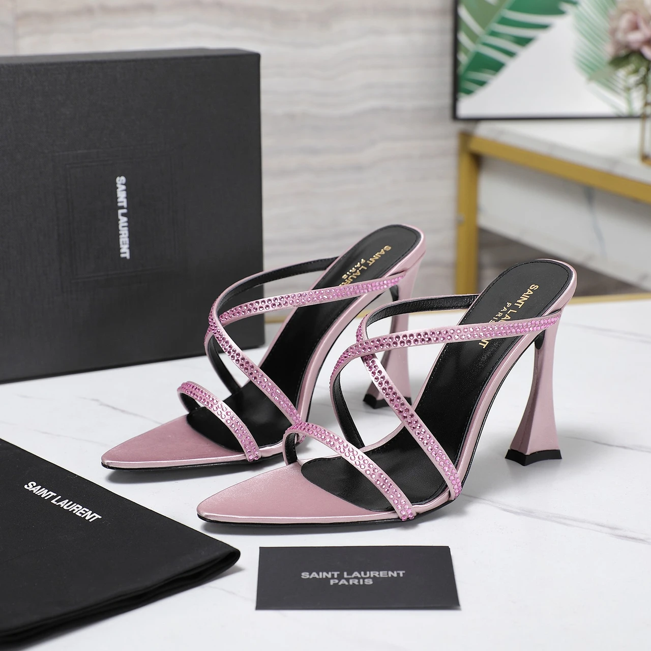 YSL Saint Laurent 🖤— SS. Summer new product, fish mouth hot diamond high heel sandals