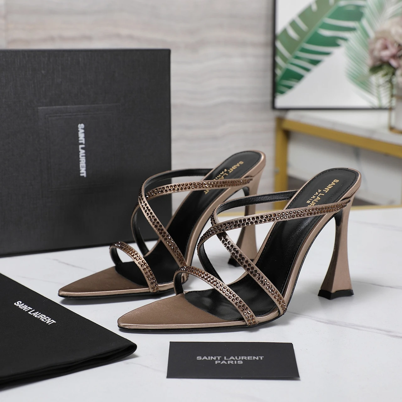 YSL Saint Laurent 🖤— SS. Summer new product, fish mouth hot diamond high heel sandals
