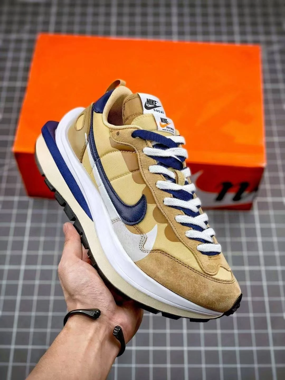 Sacai x Nike VaporWaffle sesame and blue void