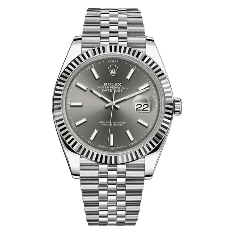 Rolex 41mm Fluted Bezel Grey/Slate Index Dial Jubilee - 126334