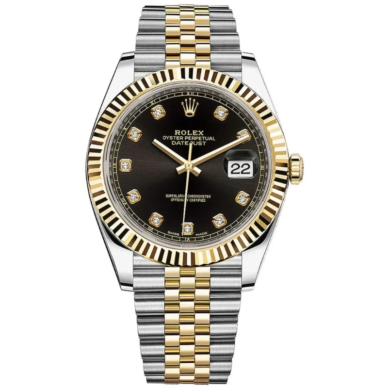 Rolex Datejust 41mm Two-Tone Yellow Gold Fluted Bezel Black Diamond Dial Jubilee - 126333 - New 2025