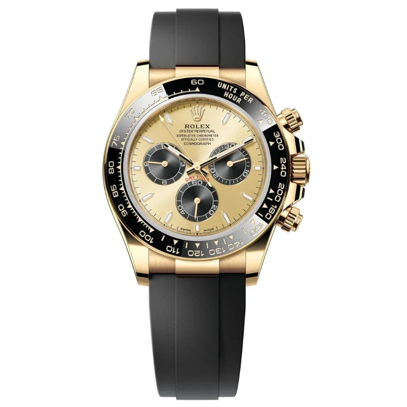 Rolex Cosmograph Daytona 40mm Yellow Gold Ceramic Bezel Champagne and Black "YML/Pikachu" Dial Oysterflex - 126518LN - New 2025