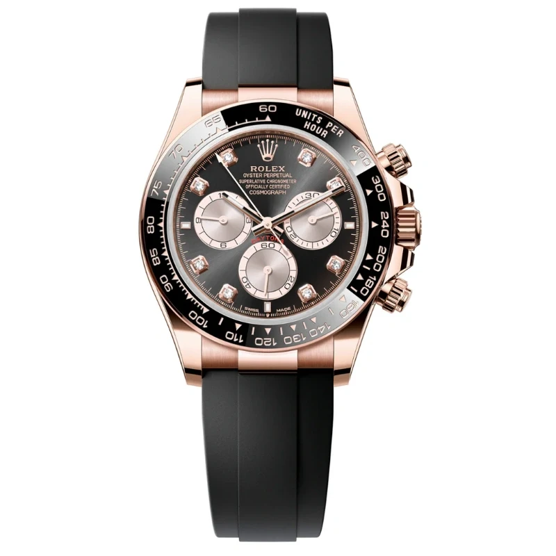 Rolex Cosmograph Daytona 40mm Everose Gold Ceramic Bezel Black and Sundust Diamond Dial Oysterflex - 126515LN - New 2025