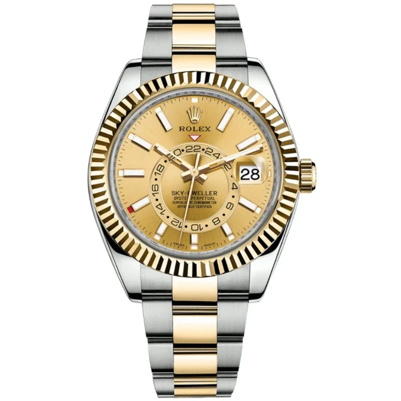 Rolex Sky-Dweller 42mm Two-Tone Yellow Gold Champagne Dial Oyste