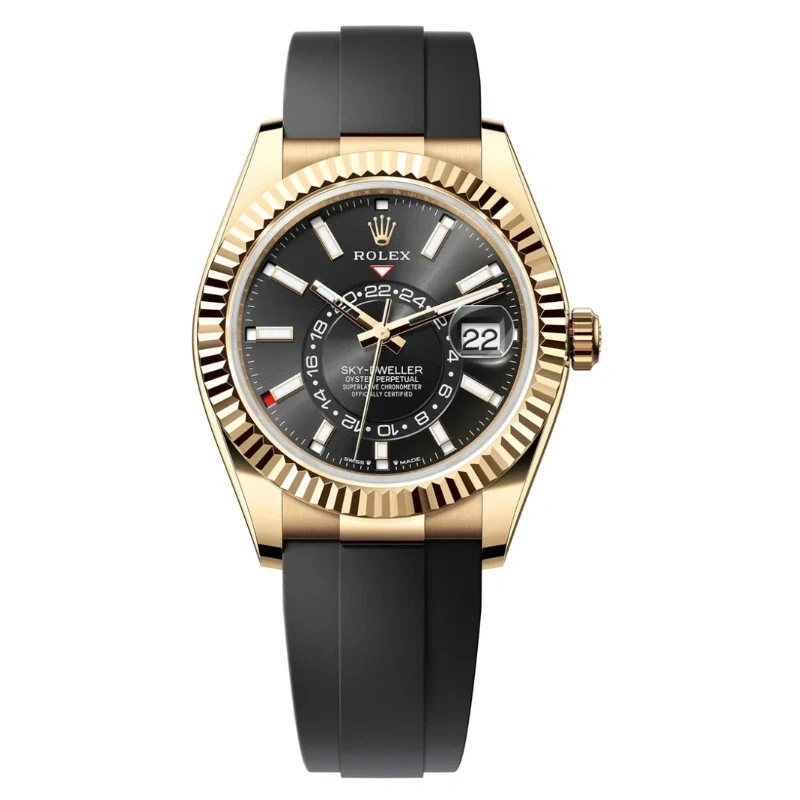 Rolex Sky-Dweller 42mm Yellow Gold Black Dial Oysterflex