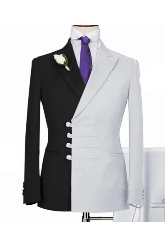 Jerry  Chic Black And White Peaked Lapel Slim Fit Men Suits For Prom