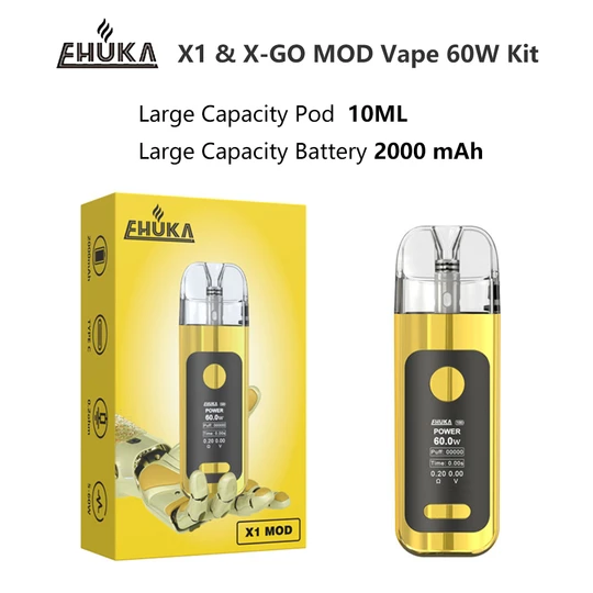 EHUKA X1 X-GO 60w MOD Vape Kit Replaceable Refillable Cartridge Pod e-cigarette With Smart Display