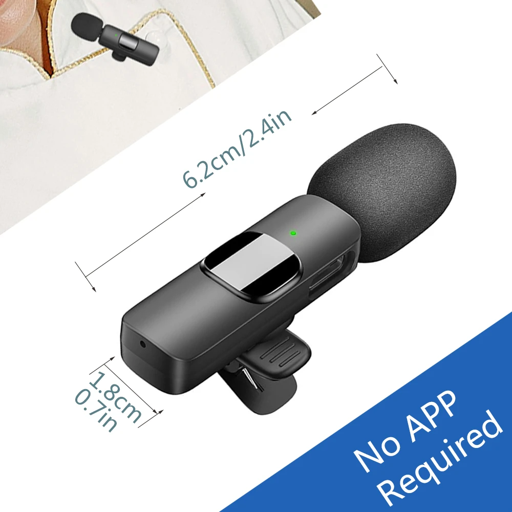 Professional Wireless Lavalier Microphone, 1pcs mini Wireless Clip-on Microphone for Smartphones, Laptops, for Recording Videos, Live Streaming, Interviews and Video Blogging