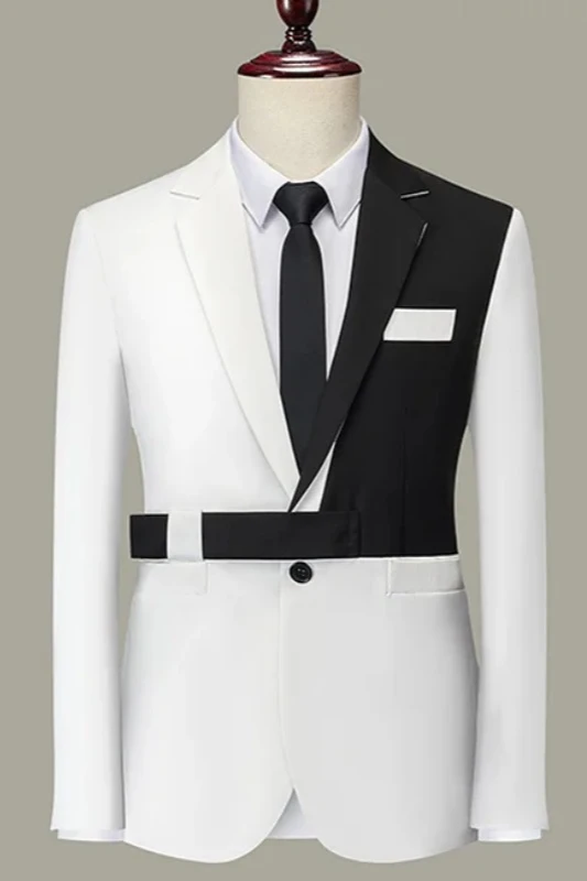 Elton Fashion White And Black Notched Lapel Best Fitted Prom Men Suits