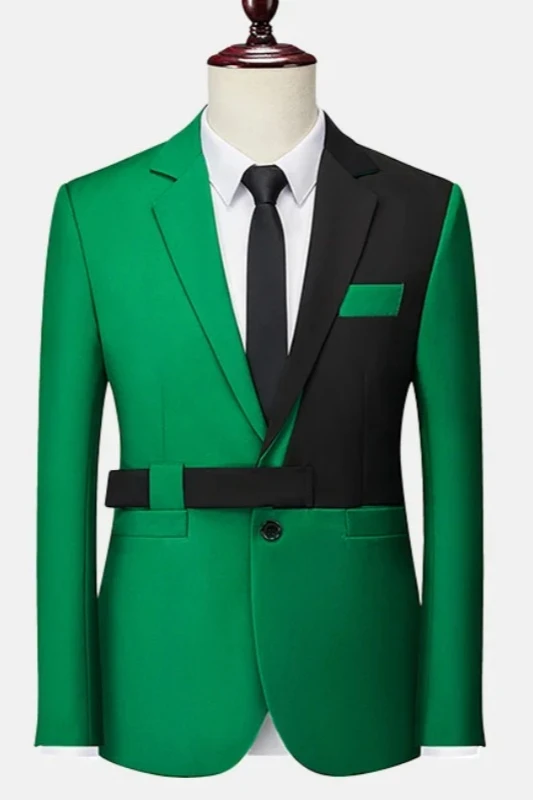 Beacher Fashion Green And Black Notched Lapel Best Fitted Prom Men Suits