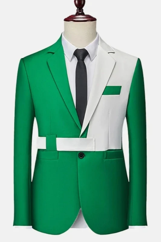 Alfred Fashion Green And White Notched Lapel Best Fitted Prom Men Suits