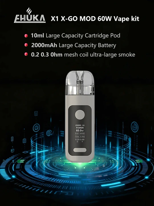 EHUKA X-GO X1 60w MOD Vape kit Refillable Cartridge Pod 10ml capacity With Smart Display