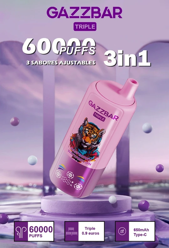 Gazzbar Triple 60000 puff 60K disposable vape 3 in 1 flavors with LED smart display vaper