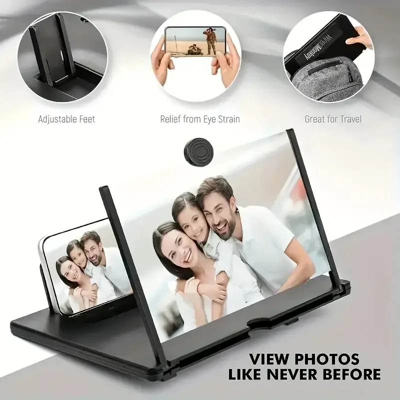 HD Magnifying Screen Stand for Phones, Phone Holder Tablet Adapter, Hands-Free Eye-Friendly Foldable Portable, Adjustable Holder, Compact Design