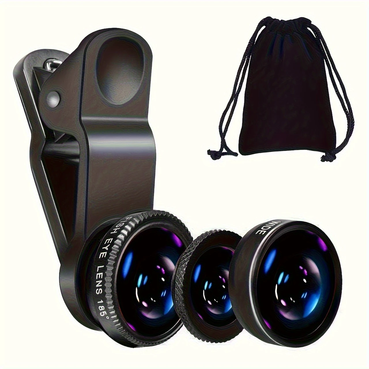 3-in-1 Fish-Eye Wide-Angle Microscope Camera Lens Compatible with for iphone, Xiaomi Redmi 3-in-1 Zoom Fish-Eye Lens Smartphone Camera with Phone Holder