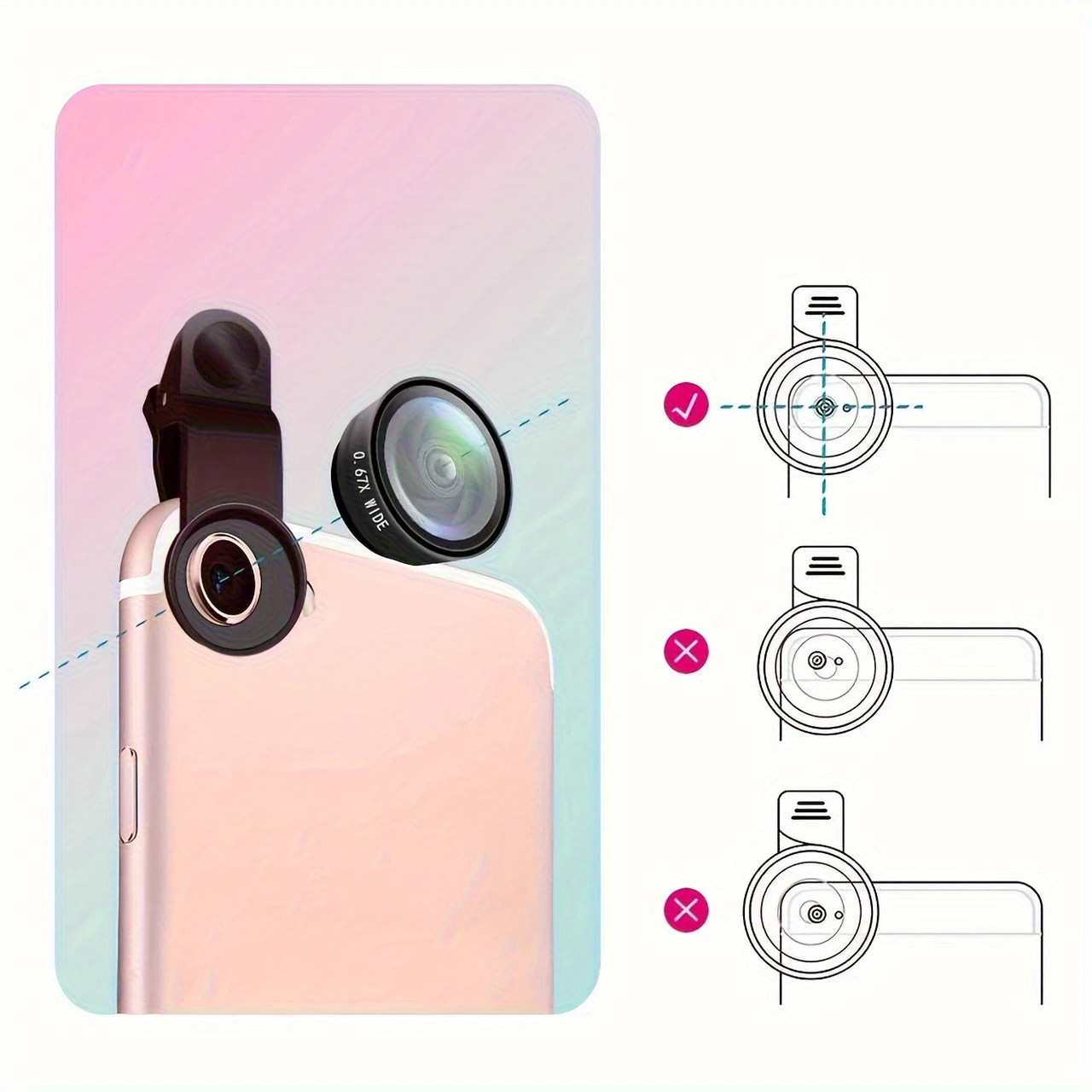 3-in-1 Fish-Eye Wide-Angle Microscope Camera Lens Compatible with for iphone, Xiaomi Redmi 3-in-1 Zoom Fish-Eye Lens Smartphone Camera with Phone Holder