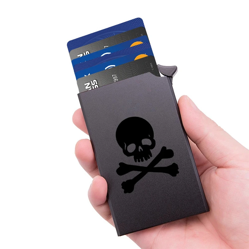 1pc RFID Blocking Men'S Wallet, Slim Aluminum Business Credit Card Case with Pop-Up Holder, Anti-Theft Metal Card Protector featuring Cool Skeleton Design