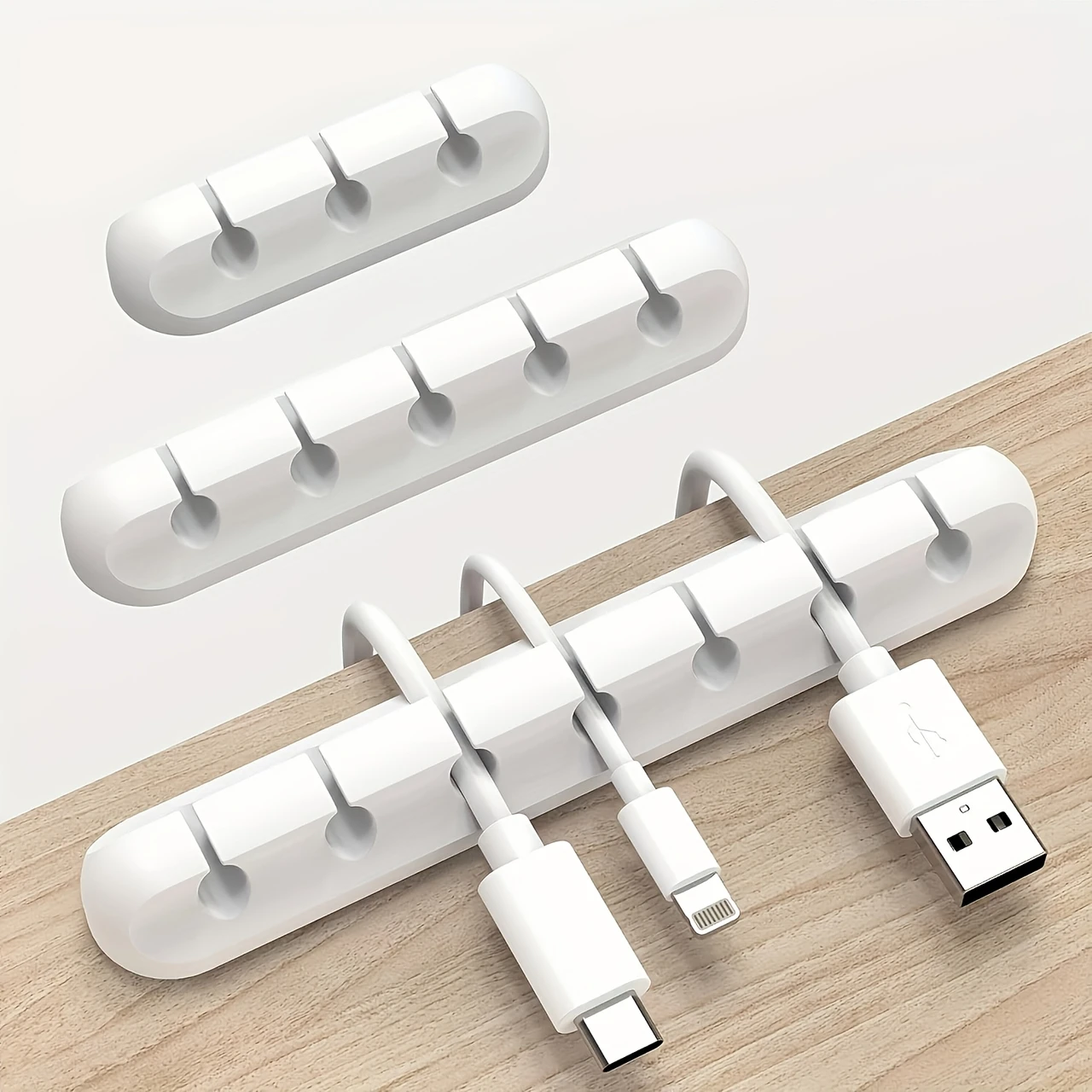 Durable PE Cable Management Clips - 5/7 Slot Desktop, Car, and Home Office Organizer - White Cord Holder for Various Cables, Cable Clips