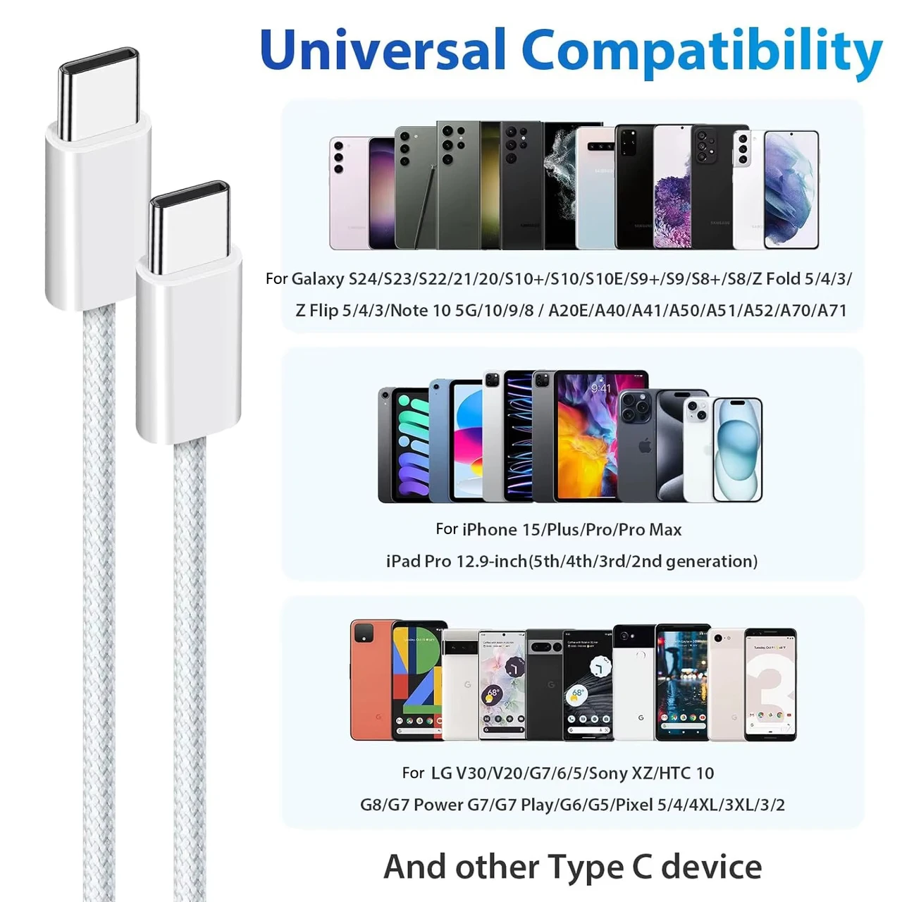 USB C Fast Charger Cable for iPhone17/16/15, USB-C to Type C Charging Data Cable (3.3/6.6/10 Feet Long Nylon Braided Cord) for Indoor/Outdoor/Travel And Car Use, 60W Fast Charging, Compatible for IPhone17/16/15/Pro/Pro Max/iPad, for Samsung,