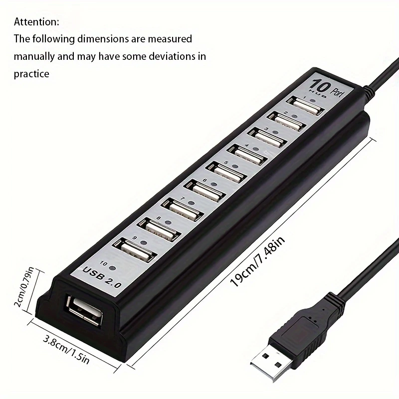 10-Port USB Hub Compatible for PS5/PS4/Xbox/PC/Mac - USB- External USB Adapter with 10 Individual Ports, USB- (No External Power Required), Fast Charging & Data Transfer, Compatible with USB Devices