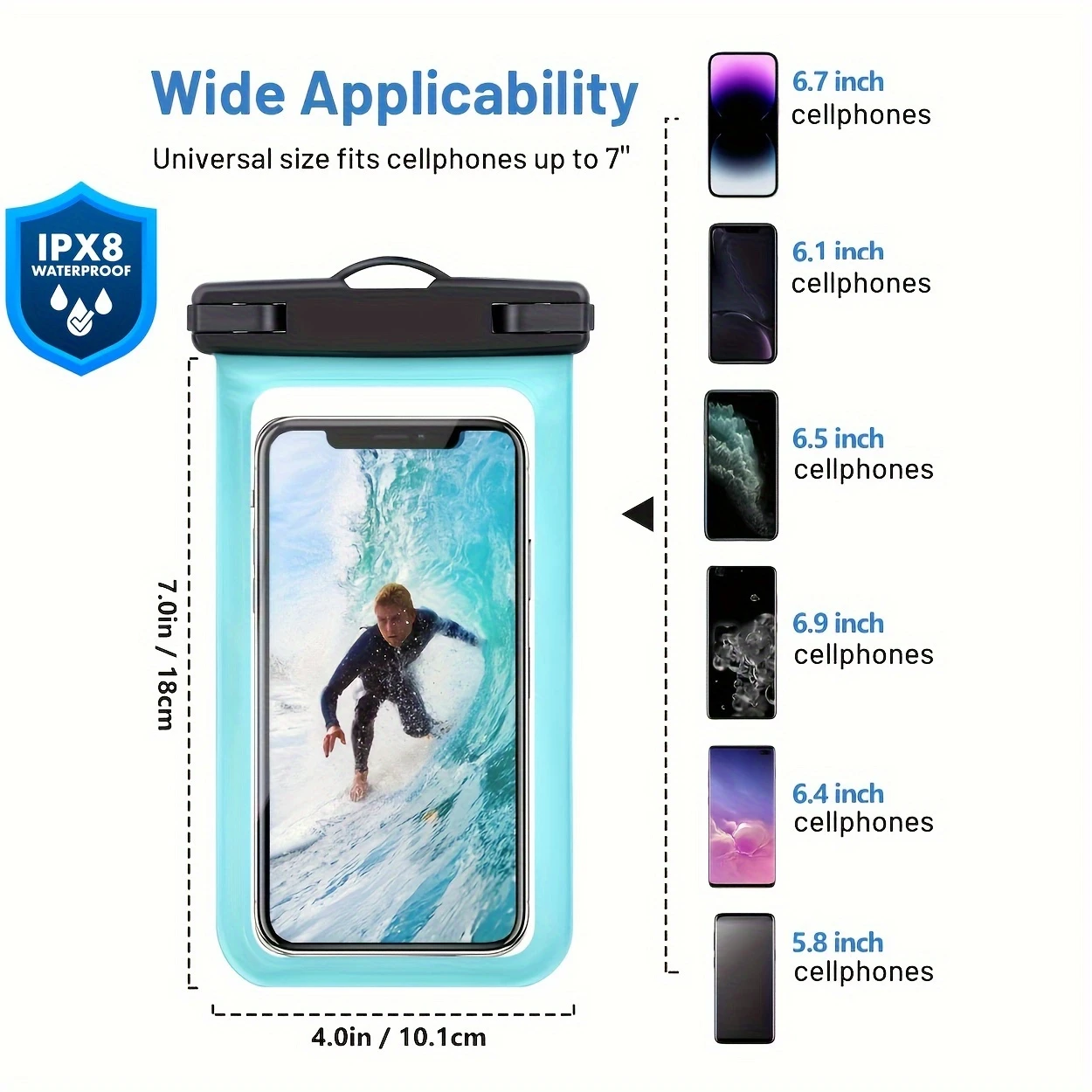 2pcs Universal Waterproof Phone Pouch - IPX8 Waterproof Case for iPhone 14 13 12 11 Pro Max XS Plus Samsung Galaxy Cellphone Up to 17.78cm Waterproof Cellphone Dry Bag Beach Vacation Essentials, Outdoor Adventure Gear, Compact Design, Outdoor