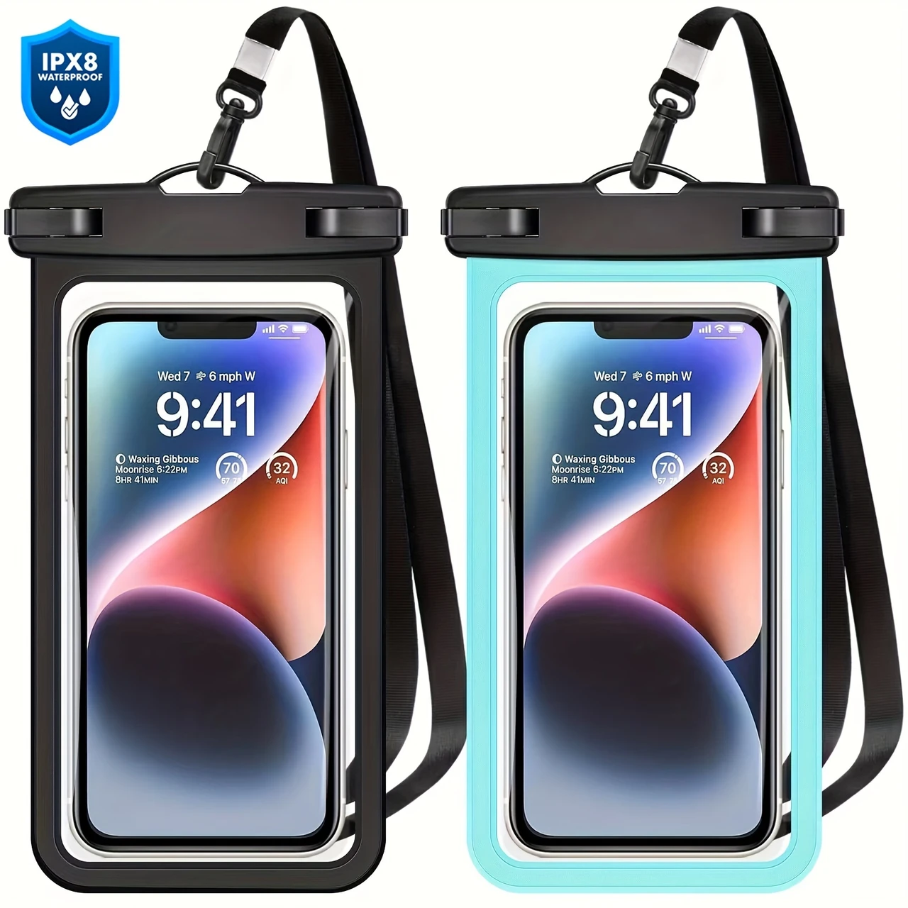 2pcs Universal Waterproof Phone Pouch - IPX8 Waterproof Case for iPhone 14 13 12 11 Pro Max XS Plus Samsung Galaxy Cellphone Up to 17.78cm Waterproof Cellphone Dry Bag Beach Vacation Essentials, Outdoor Adventure Gear, Compact Design, Outdoor