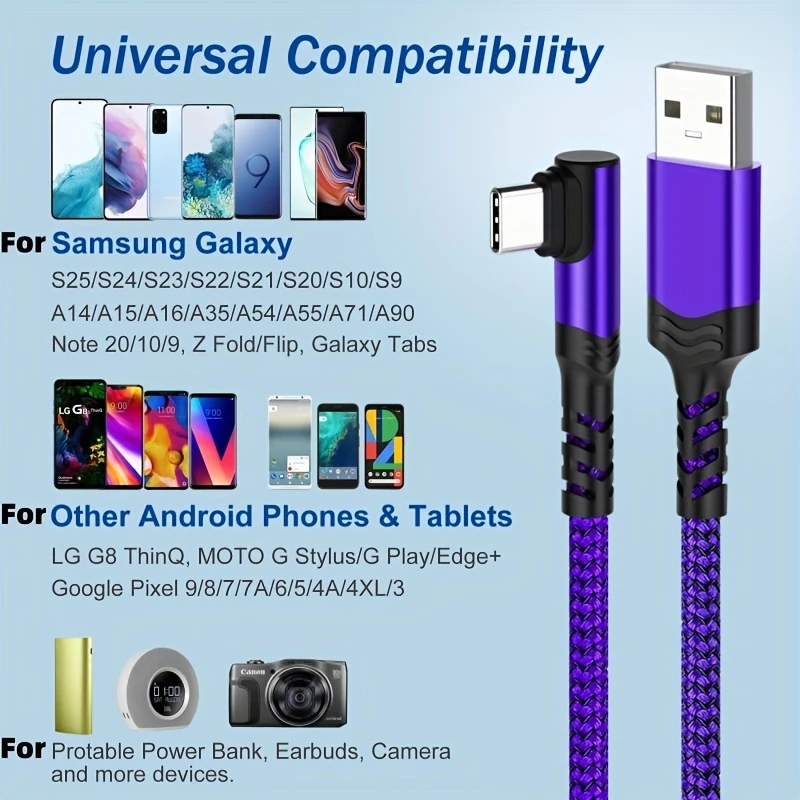 Type C Charger Fast Charging, Right Angle USB to USB C Cable Braided USBC Charger for Huawei Xiaomi RedMi Oppo Oneplus and More Smartphone