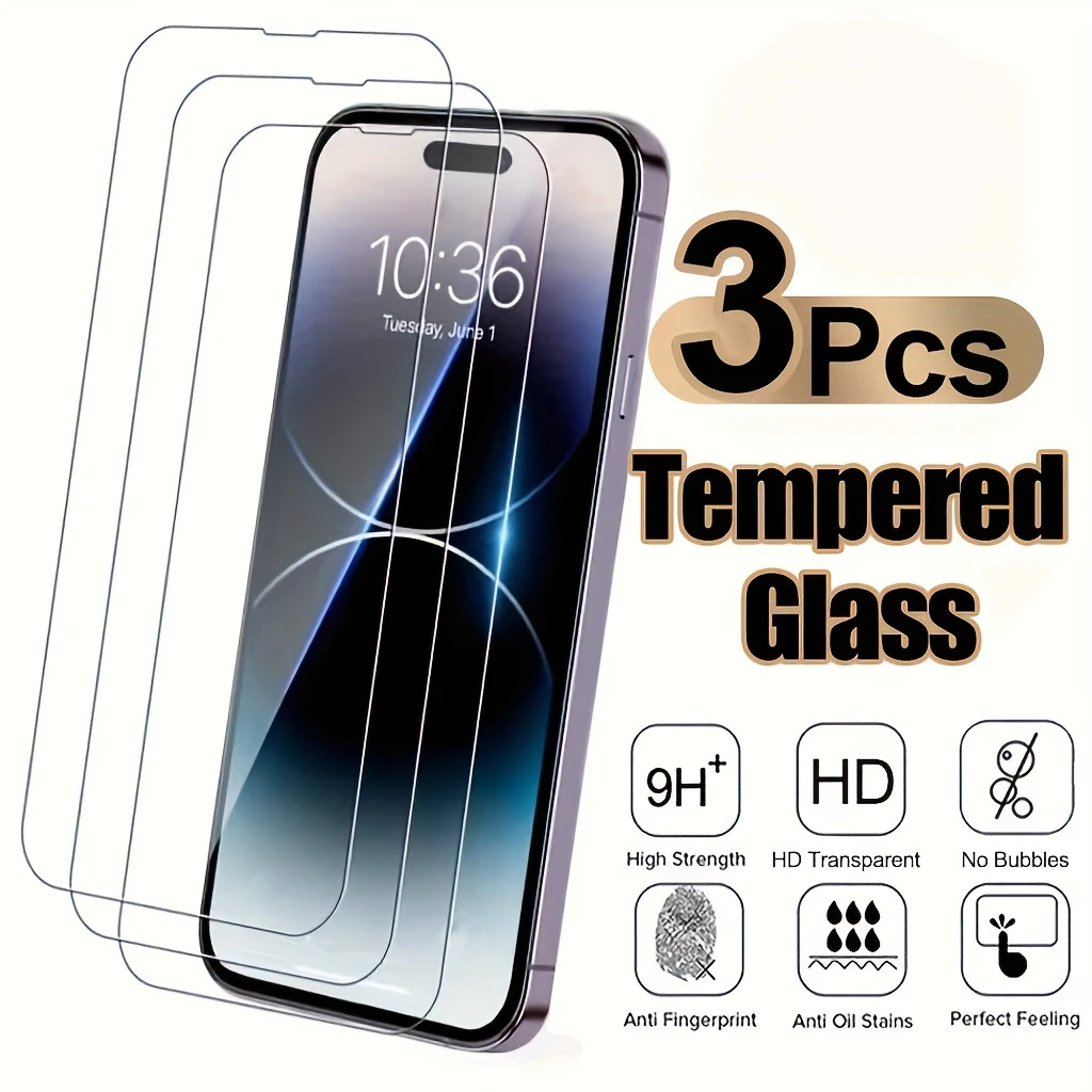 3pcs HD Full Cover Screen Protector For iPhone 17 16 15 Pro Max 17 Air 16e 14 13 12 11 Pro Max 14 15 16 Plus Tempered Glass For iPhone 11 12 13 14 15 16 17 16e Protection Glass