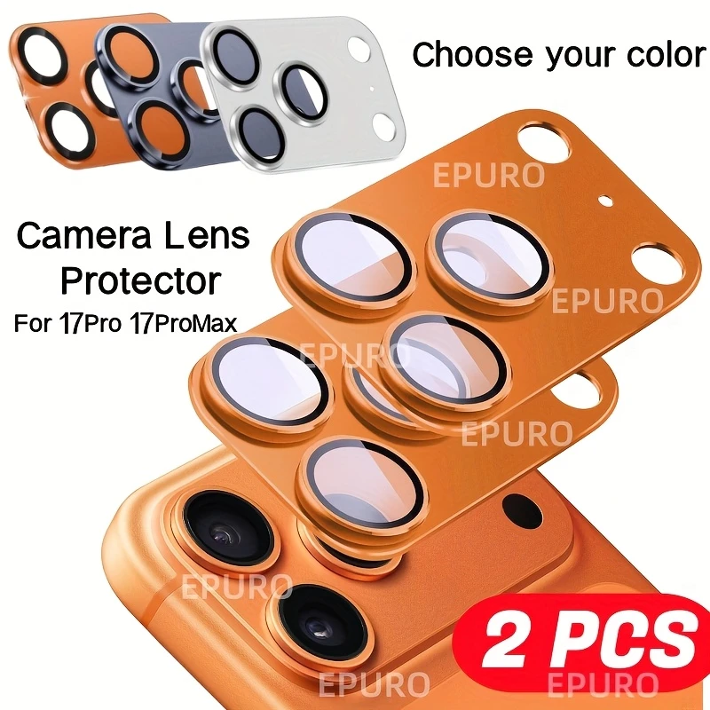 2pcs for iPhone 17 Pro/17 Pro Max Camera Lens Protector - Heavy-Duty Metal Ring with Anti-Scratch Tempered Glass, Scratch-Resistant, Easy Installation, Case-friendly Design, Phone Protection, Sleek Phone Accessory, Durable Phone Accessory