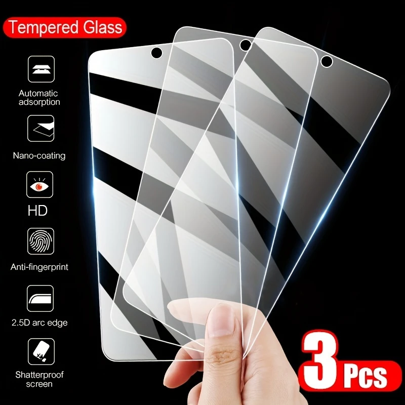 3pcs Clear Tempered Glass Screen Protectors for Xiaomi Redmi Note 13, 12, 12S, 11, 10S, 9S, 10- Scratchproof, Anti-Fingerprint, HD, Nano-Coating, 2.5D Arc Edge, Tempered Glass Phone Films, Phone Protection | Sleek Finish | Smooth Touch