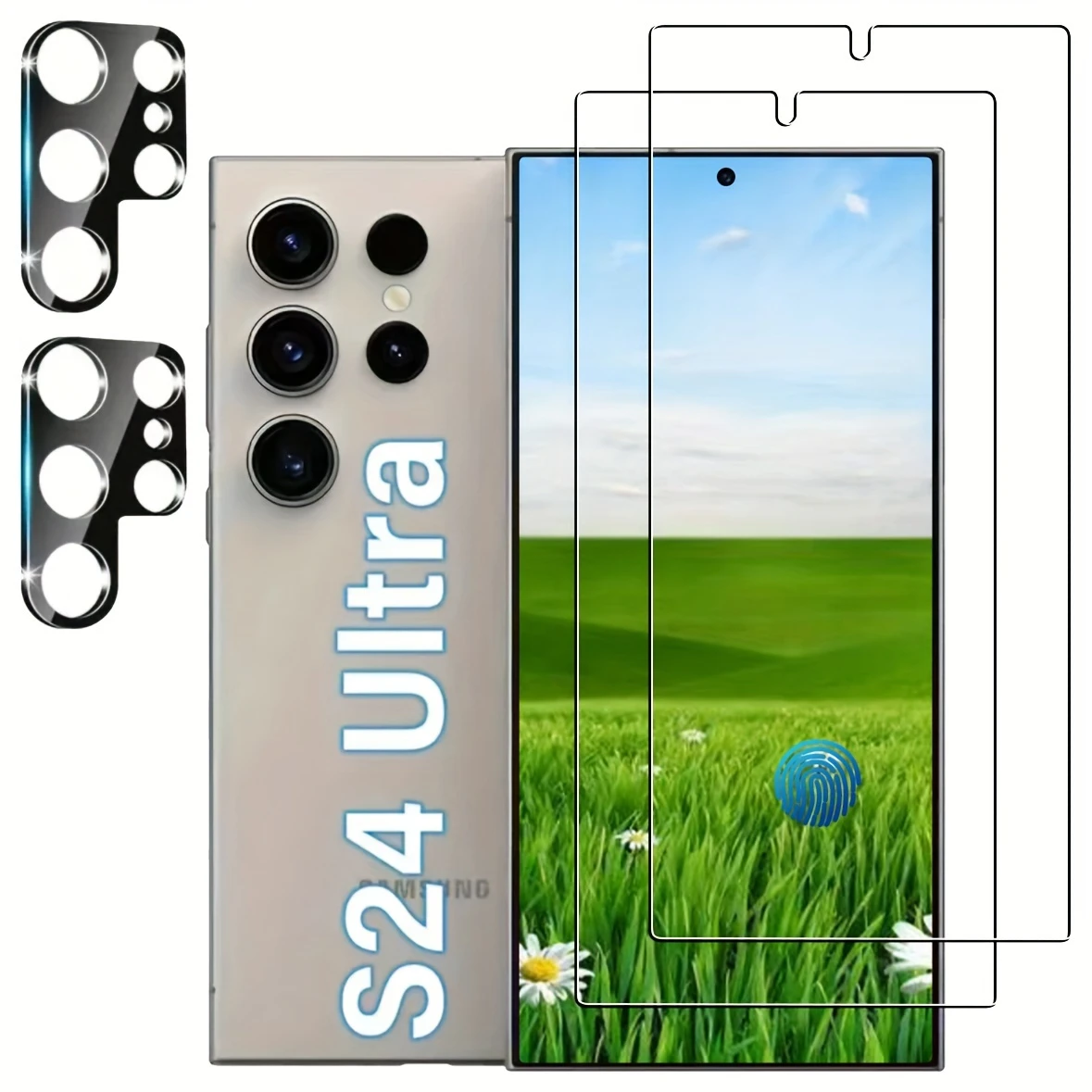 Screen Protectors 4in 1 for Samsung Galaxy S24/S24 Plus/S24 Ultra, with 2pcs Tempered Glass  + 2pcs 3D Camera Lens Protectors