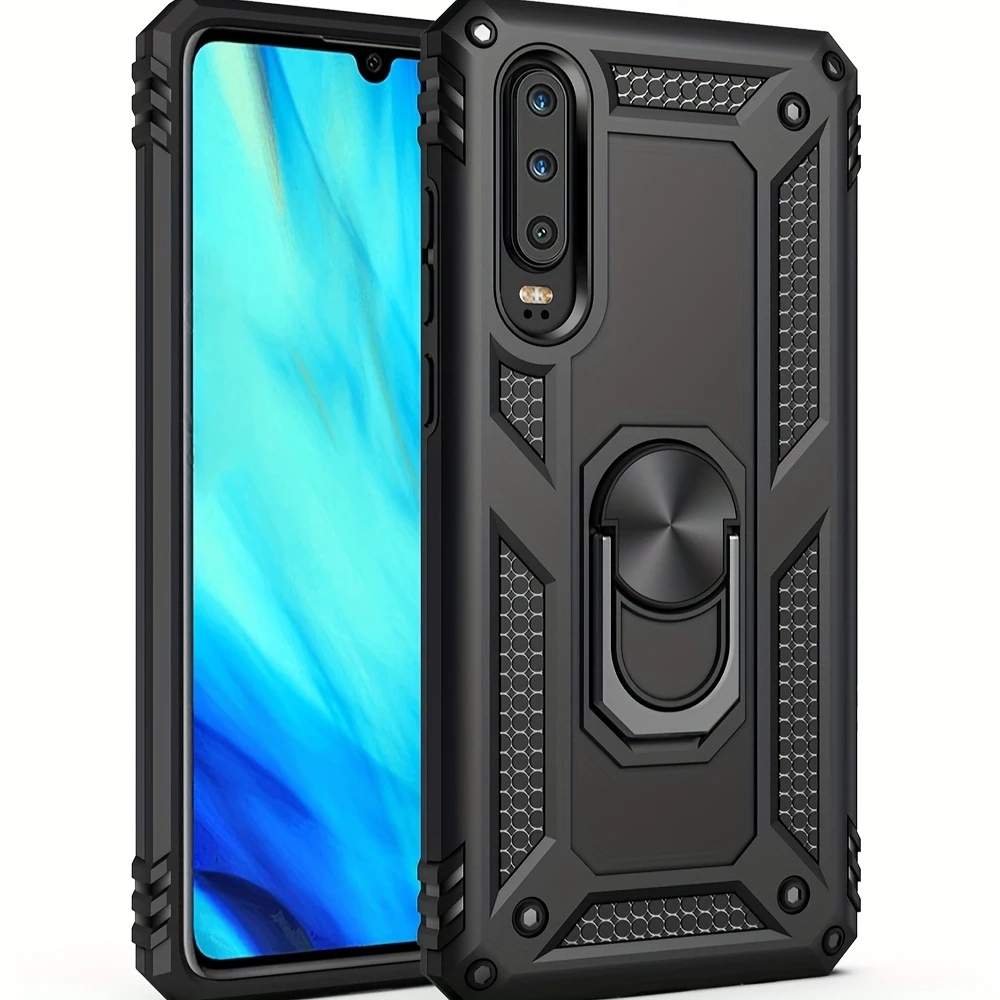 Phone Case Compatible with HUAWEI P30, P30 Lite, P30 Pro - TPU Case + PC Inner Shell - Ring Holder & Shockproof Anti-Drop Phone Case