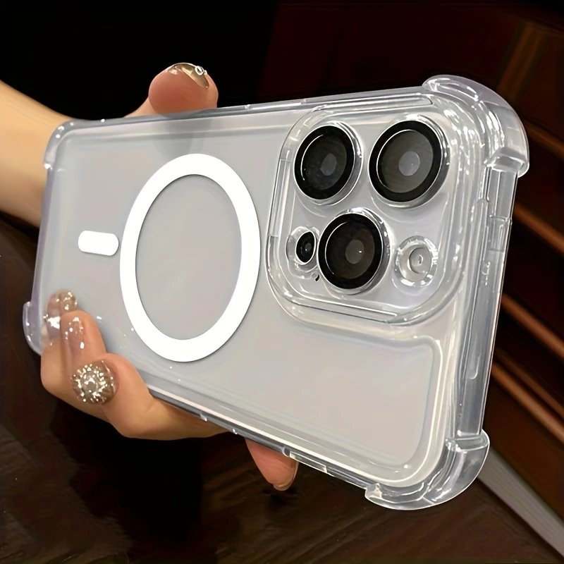 New Premium Magnetic Wireless Charging Phone Case, Transparent Shock-Resistant Hard Shell, Compatible with for iphone 16, 15, 14, 13, 12 Pro Max Plus, Featuring a Lens Protector And Four-Corner Shockproof Armor Clear Cover, Ideal for Daily Use.