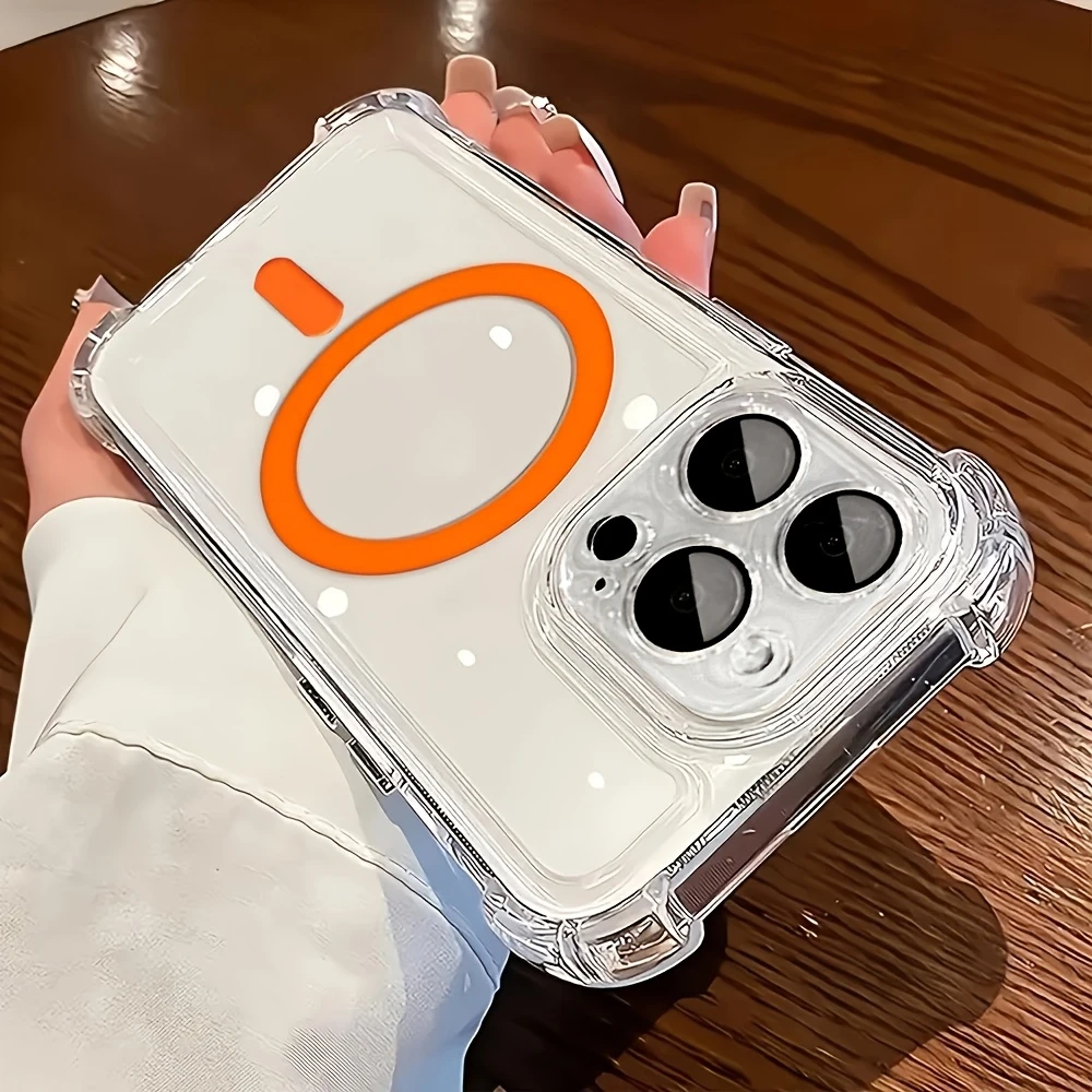 High-Quality Magnetic Wireless Charging Phone Case, Transparent Shock-Resistant Hard Shell, Compatible with for iphone 16, 15, 14, 13, 12 Pro Max Plus, Featuring a Lens Protector And Four-Corner Shockproof Armor Clear Cover, Ideal for Daily Use.