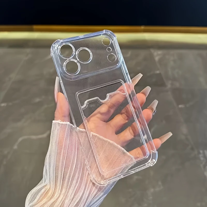 Durable Clear TPU Protective Phone Case with Card Slot for Iphone 17/16/15/14/13/12/11 Series - Transparent Drop-Proof Back Cover, Compatible with for iphones
