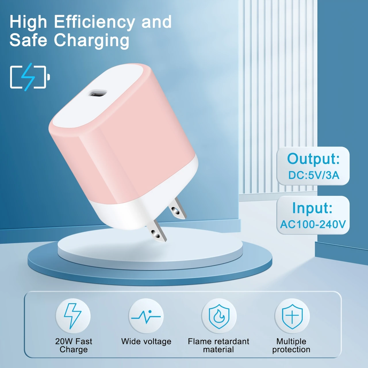 20W PD Fast Charger, USB C Box, Fast Wall Charger, 120cm USB C to USB C Cable, Lightweight Design, Fast Charging, Power Supply, 10-20W Output Power, 100V-240V Operating Voltage, with US Plug, for C Type Port Mobile Phones